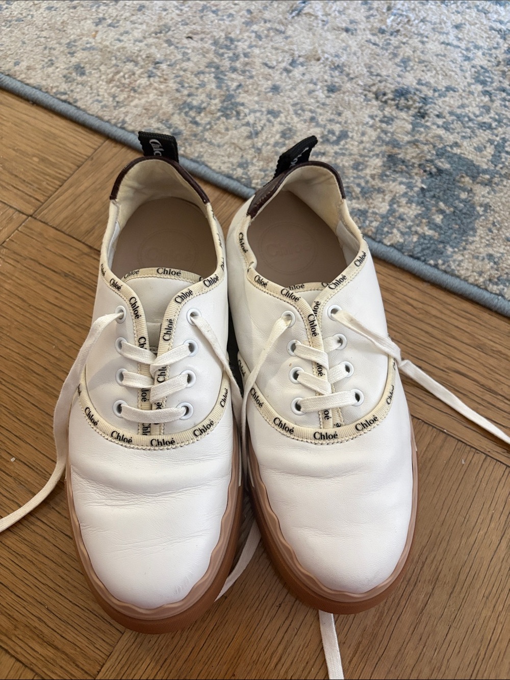 Chloé White Leather Sneakers with Tan Rubber Outsole